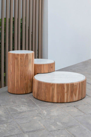SET 3 TAVOLINI ACACIA E MARMO