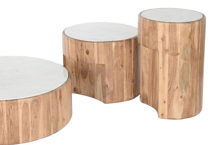 SET 3 TAVOLINI ACACIA E MARMO